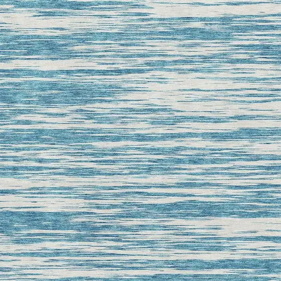 Teal And Ivory Striped Washable Area Rug With UV Protection Photo 2