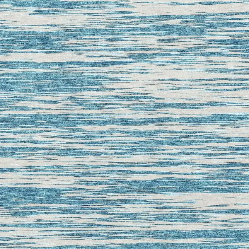 Teal And Ivory Striped Washable Area Rug With UV Protection Photo 2