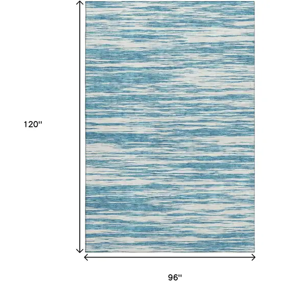 Teal And Ivory Striped Washable Area Rug With UV Protection Photo 8