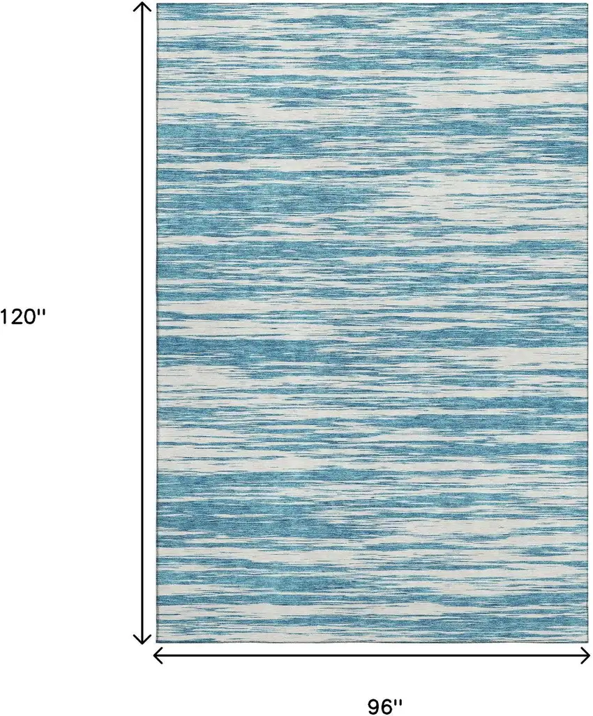 Teal And Ivory Striped Washable Area Rug With UV Protection Photo 8