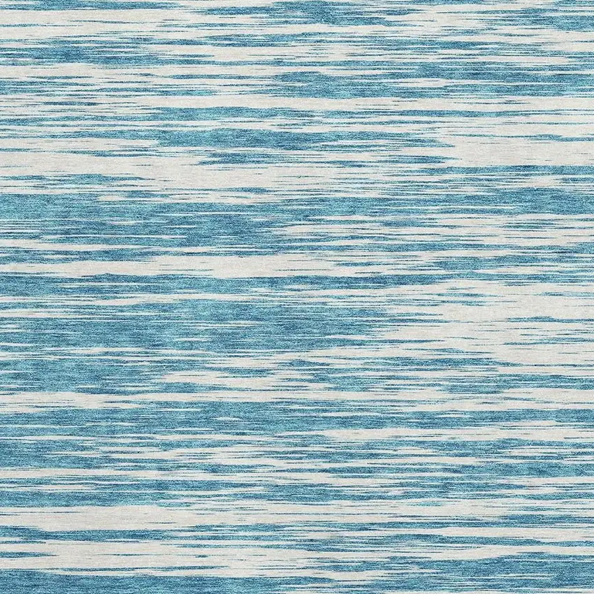 Teal And Ivory Striped Washable Area Rug With UV Protection Photo 2
