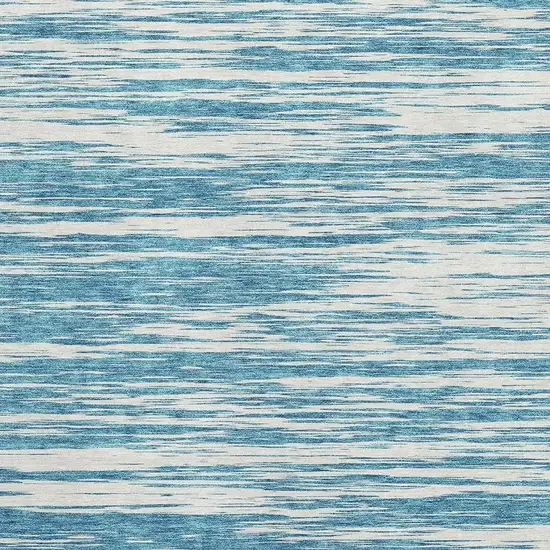 Teal And Ivory Striped Washable Area Rug With UV Protection Photo 2