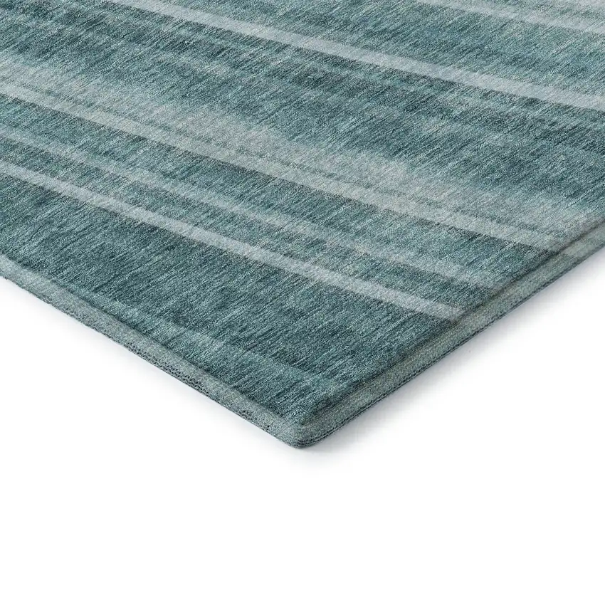 Teal And Ivory Striped Washable Area Rug With UV Protection Photo 7