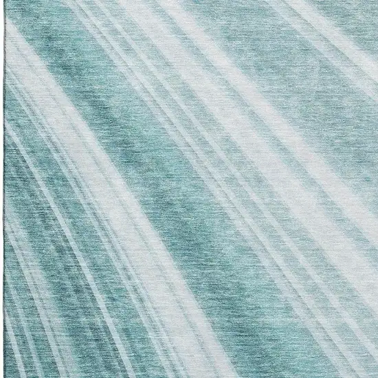 Teal And Ivory Striped Washable Area Rug With UV Protection Photo 2