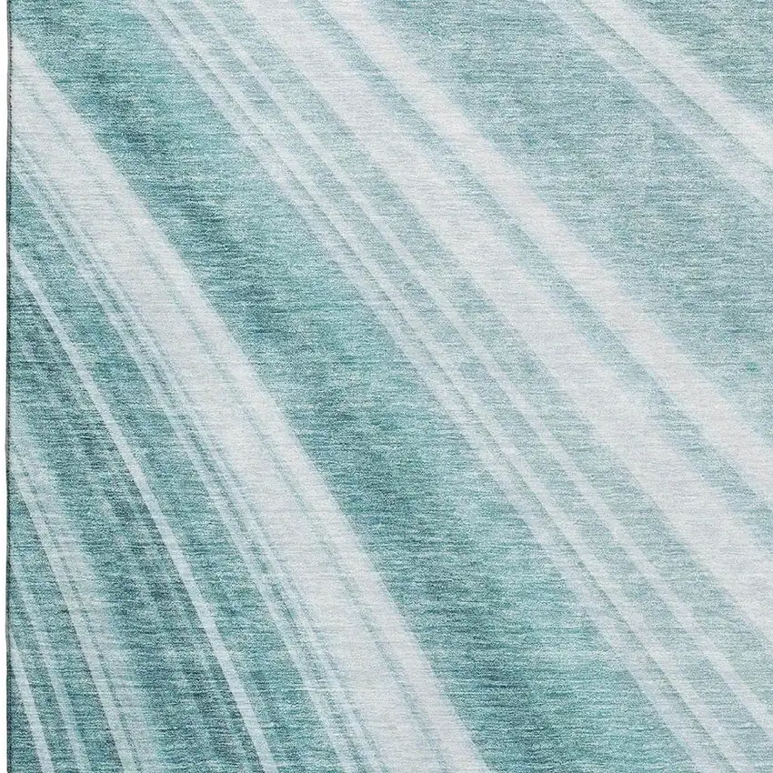 Teal And Ivory Striped Washable Area Rug With UV Protection Photo 2
