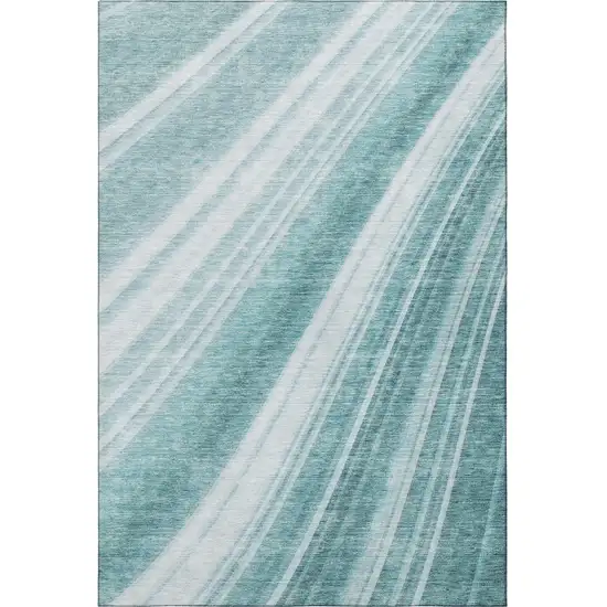 Teal And Ivory Striped Washable Area Rug With UV Protection Photo 2