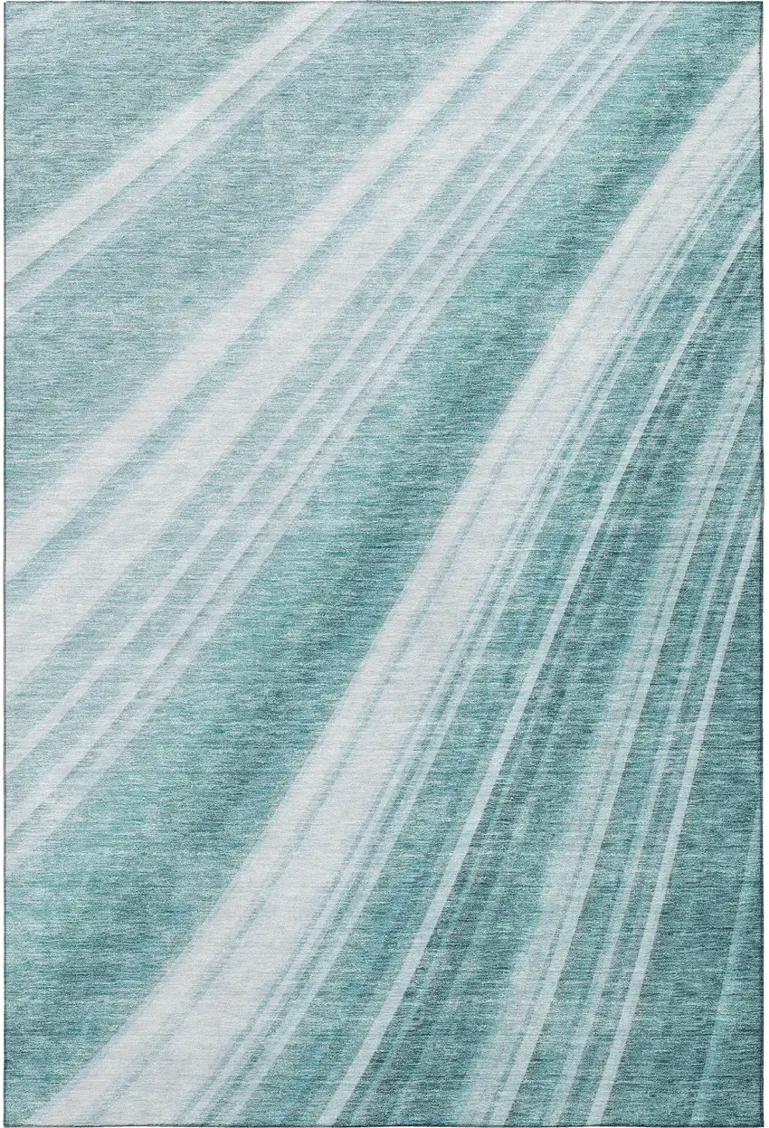 Teal And Ivory Striped Washable Area Rug With UV Protection Photo 2