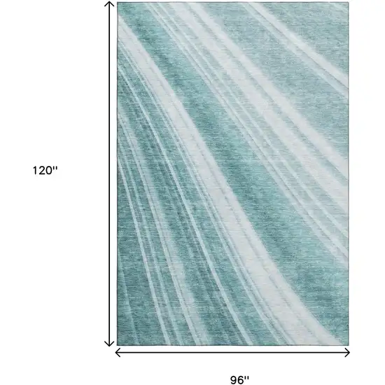 Teal And Ivory Striped Washable Area Rug With UV Protection Photo 9