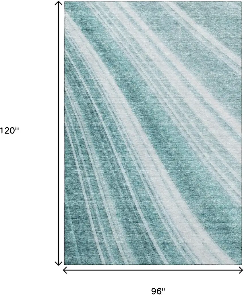Teal And Ivory Striped Washable Area Rug With UV Protection Photo 9