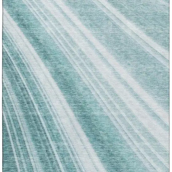 Teal And Ivory Striped Washable Area Rug With UV Protection Photo 2