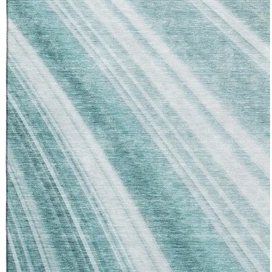 Teal And Ivory Striped Washable Area Rug With UV Protection Photo 2