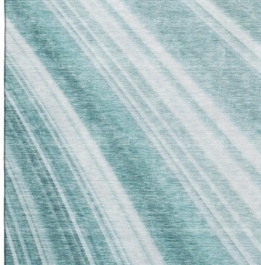 Teal And Ivory Striped Washable Area Rug With UV Protection Photo 2