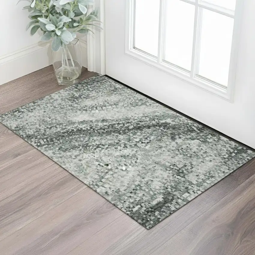 Teal And Ivory Striped Washable Area Rug With UV Protection Photo 2