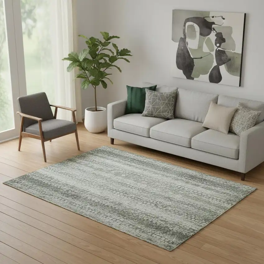 Teal And Ivory Striped Washable Area Rug With UV Protection Photo 2