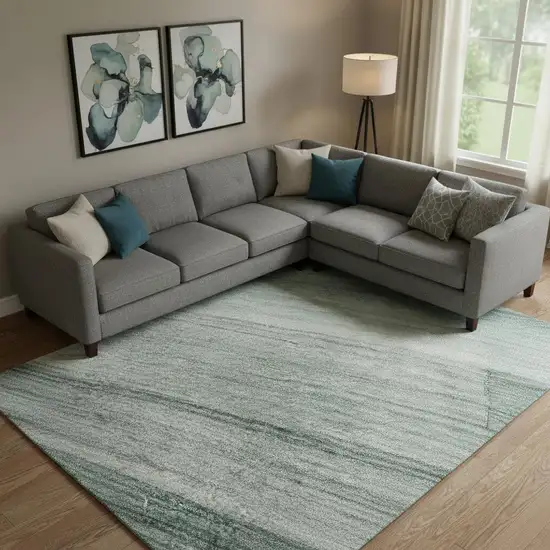 Teal And Ivory Striped Washable Area Rug With UV Protection Photo 2