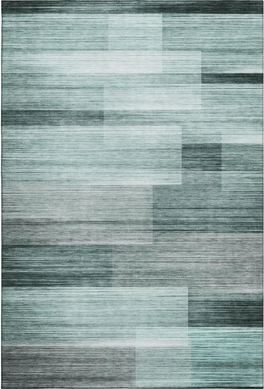 Teal And Ivory Striped Washable Area Rug With UV Protection Photo 6