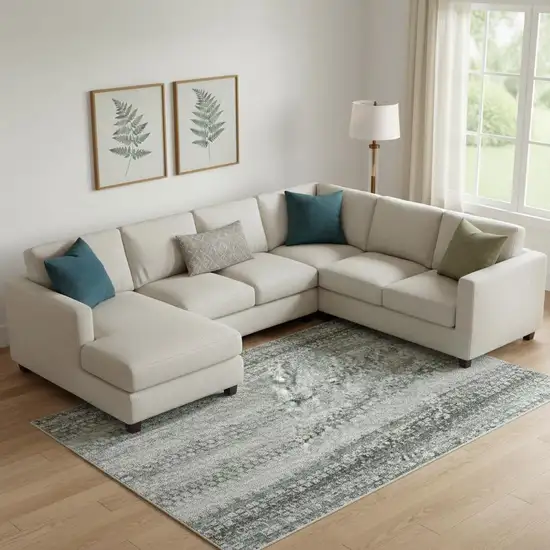 Teal And Ivory Striped Washable Area Rug With UV Protection Photo 2