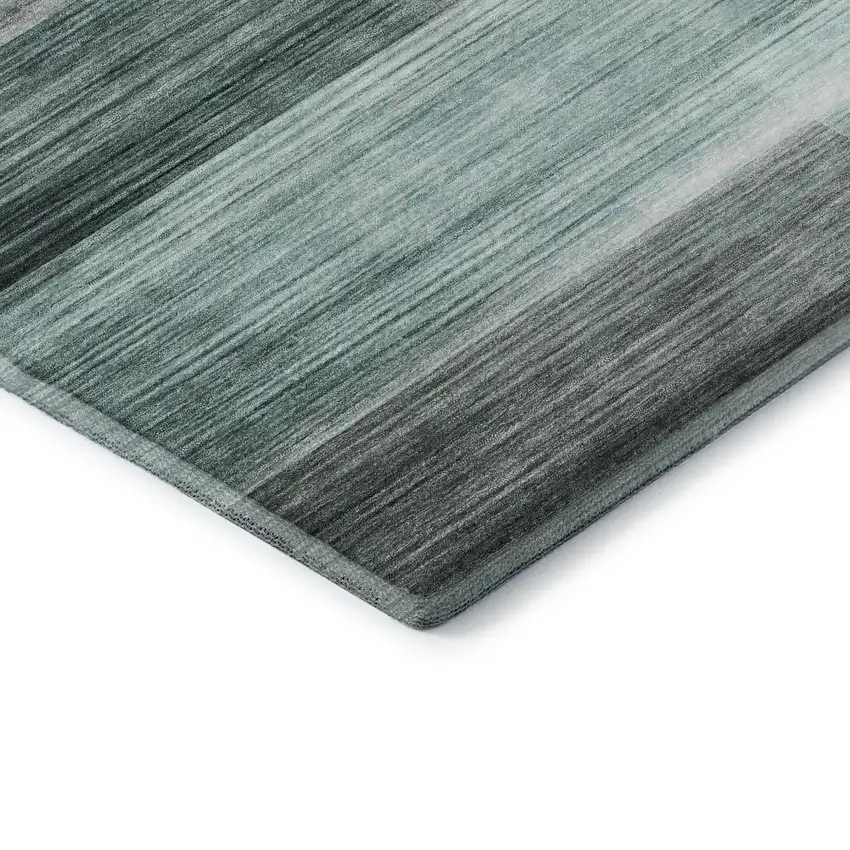 Teal And Ivory Striped Washable Area Rug With UV Protection Photo 8