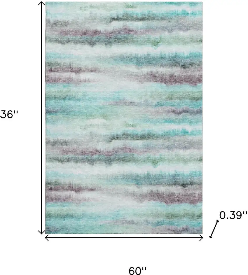 Teal And Ivory Striped Washable Area Rug With UV Protection Photo 9