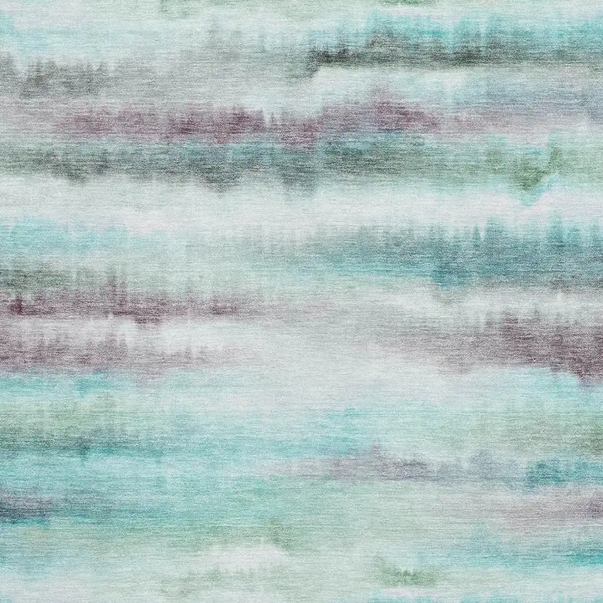 Teal And Ivory Striped Washable Area Rug With UV Protection Photo 3