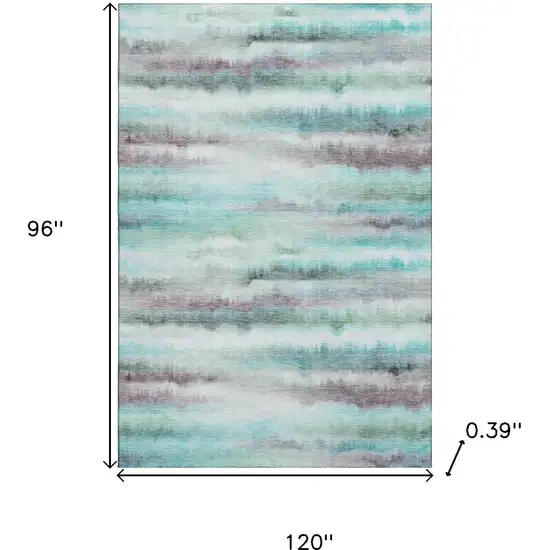 Teal And Ivory Striped Washable Area Rug With UV Protection Photo 9