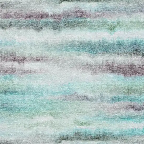 Teal And Ivory Striped Washable Area Rug With UV Protection Photo 3