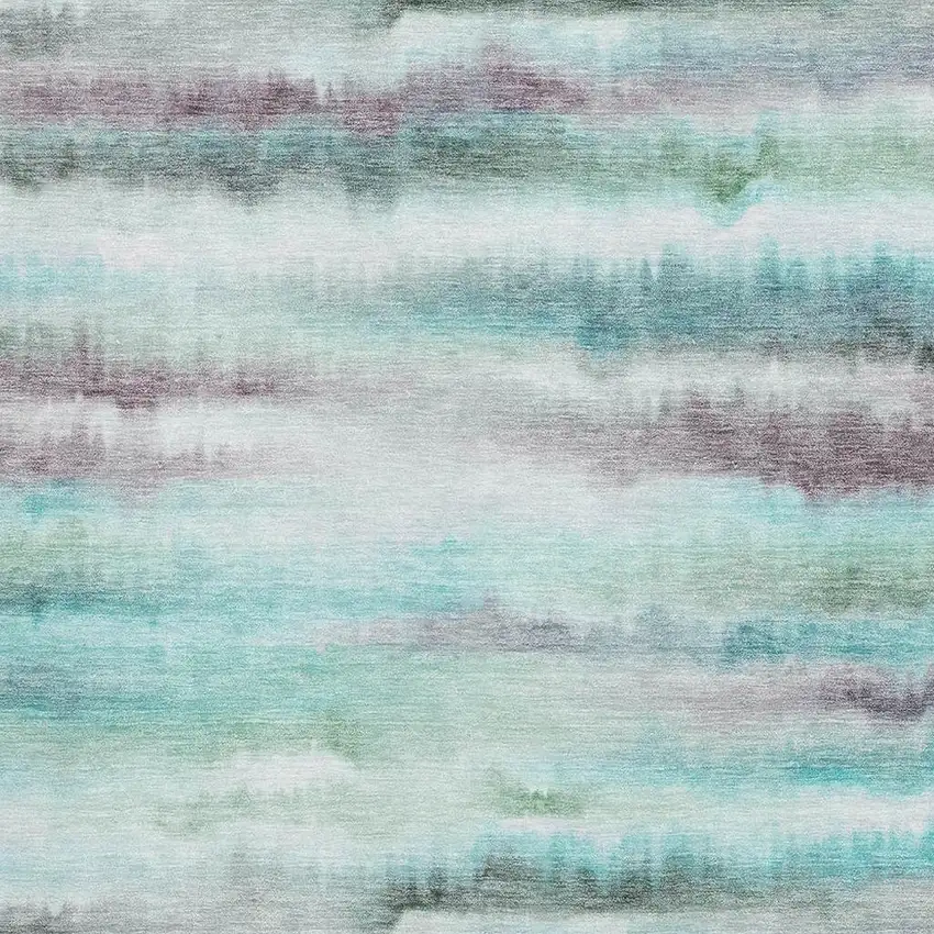 Teal And Ivory Striped Washable Area Rug With UV Protection Photo 3