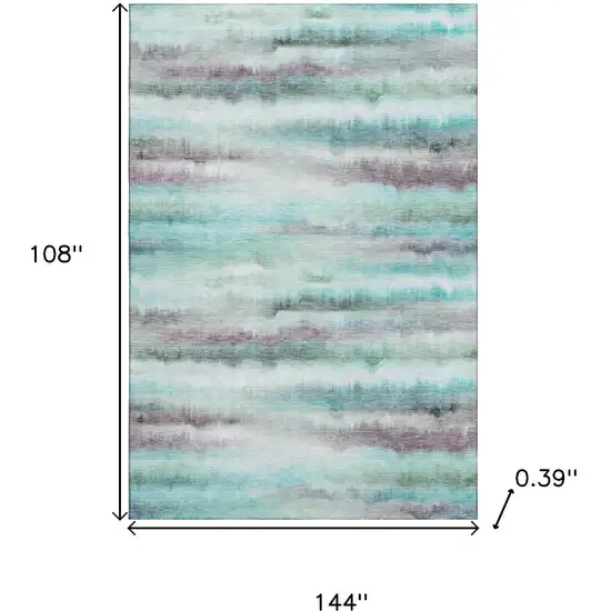 Teal And Ivory Striped Washable Area Rug With UV Protection Photo 9