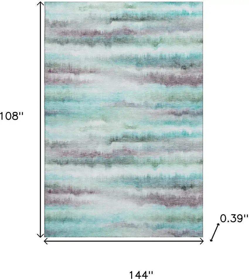 Teal And Ivory Striped Washable Area Rug With UV Protection Photo 9