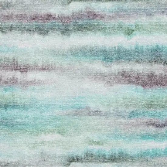 Teal And Ivory Striped Washable Area Rug With UV Protection Photo 3