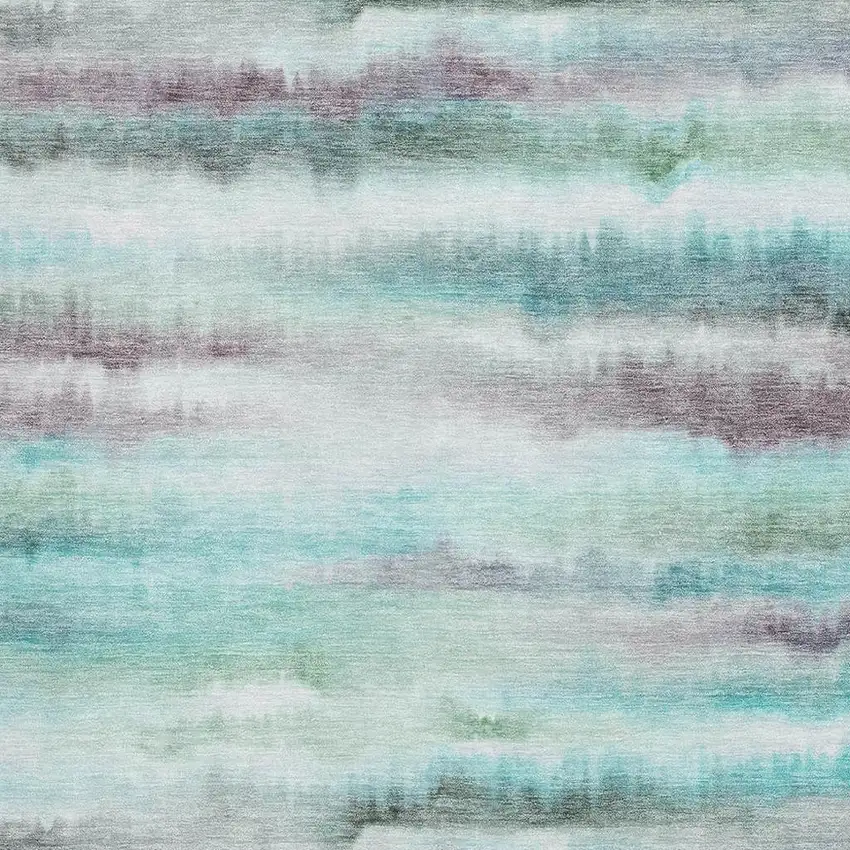 Teal And Ivory Striped Washable Area Rug With UV Protection Photo 3