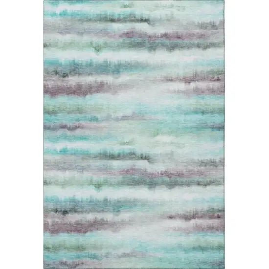 Teal And Ivory Striped Washable Area Rug With UV Protection Photo 4