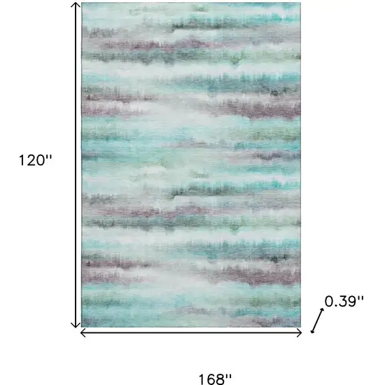Teal And Ivory Striped Washable Area Rug With UV Protection Photo 9