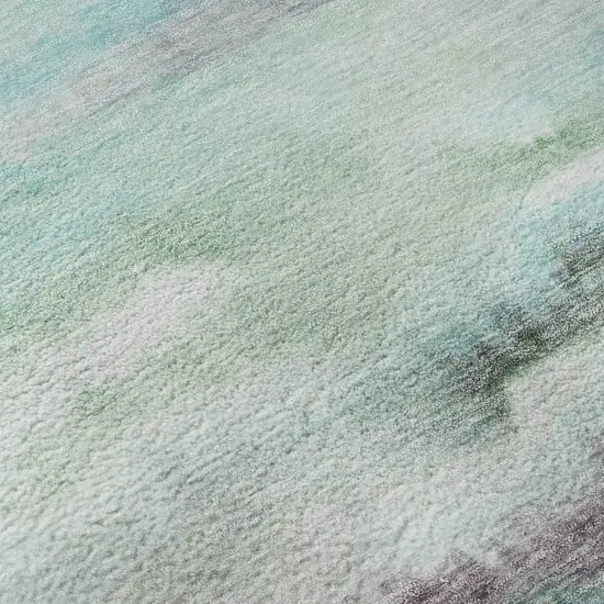 Teal And Ivory Striped Washable Area Rug With UV Protection Photo 8