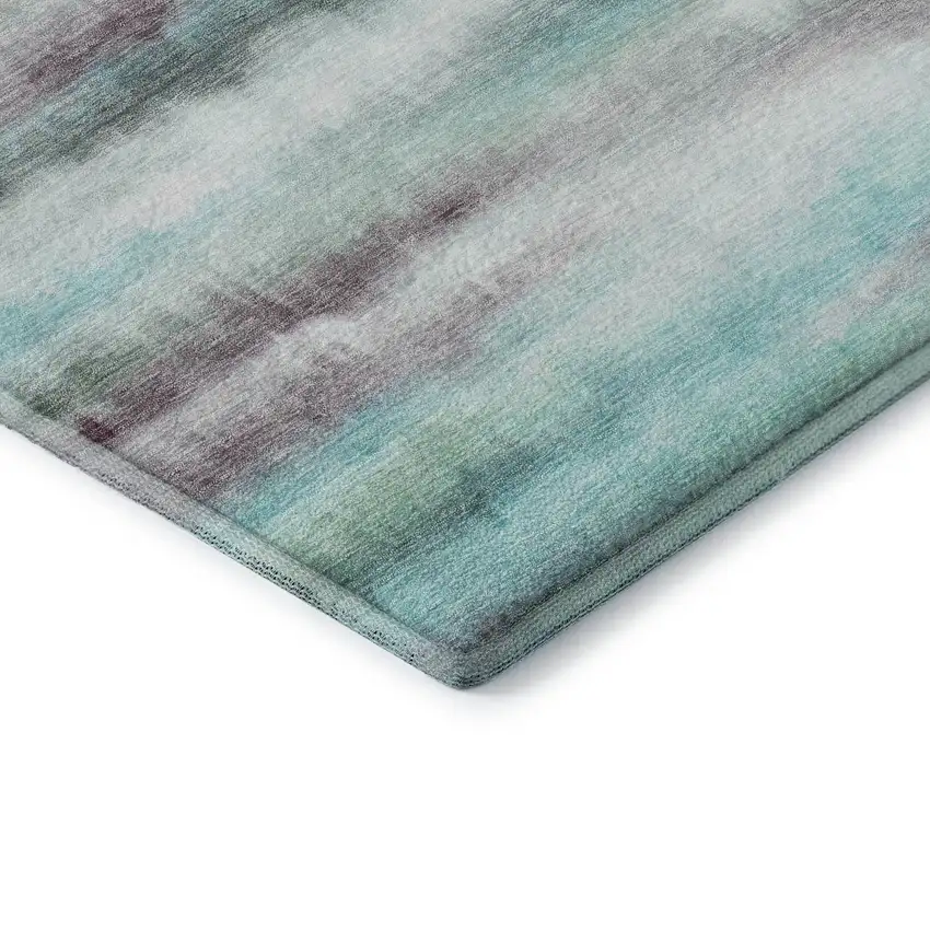 Teal And Ivory Striped Washable Area Rug With UV Protection Photo 7