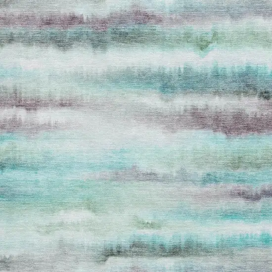 Teal And Ivory Striped Washable Area Rug With UV Protection Photo 3