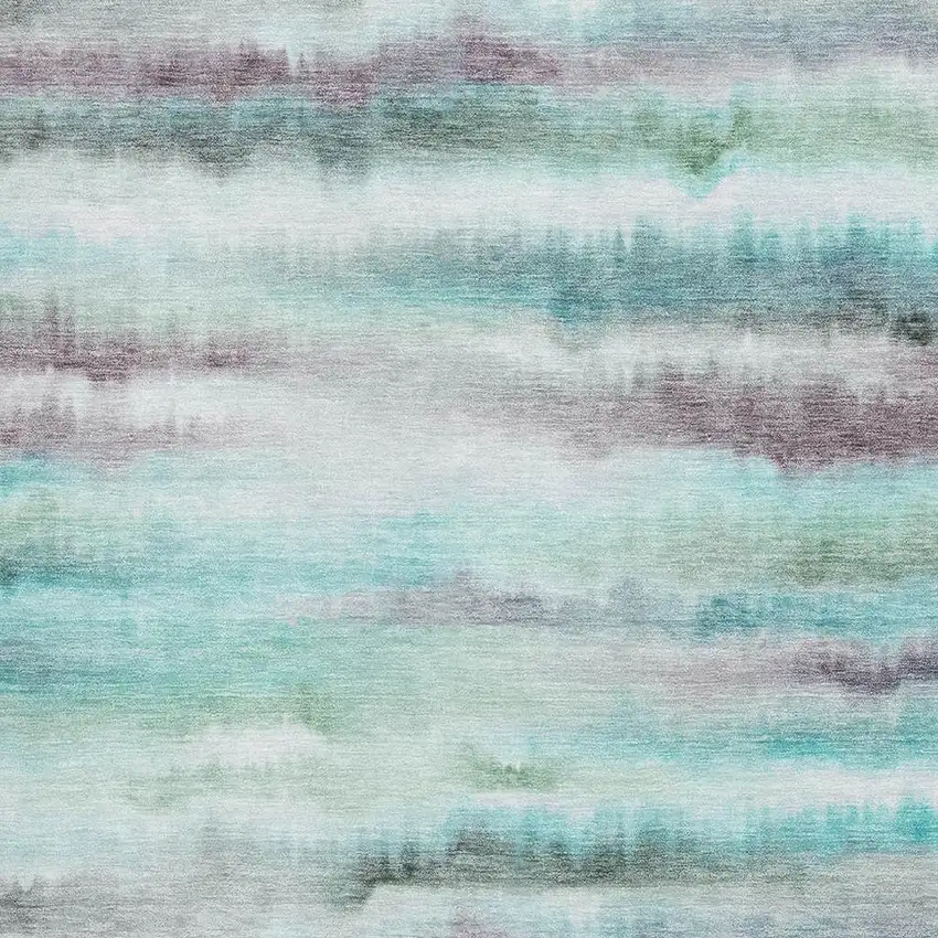 Teal And Ivory Striped Washable Area Rug With UV Protection Photo 3