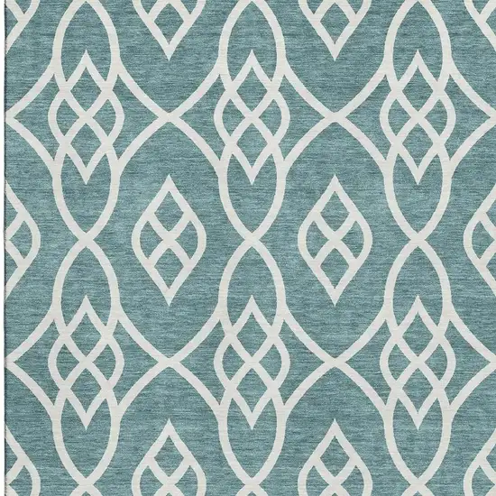 Teal And Ivory Trellis Washable Area Rug With UV Protection Photo 4