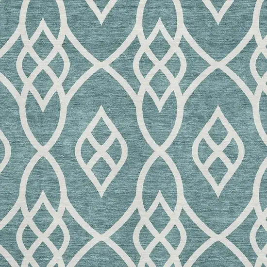 Teal And Ivory Trellis Washable Area Rug With UV Protection Photo 3