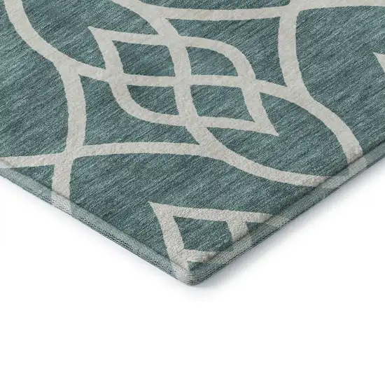 Teal And Ivory Trellis Washable Area Rug With UV Protection Photo 8
