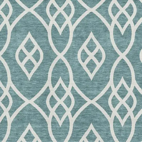 Teal And Ivory Trellis Washable Area Rug With UV Protection Photo 3