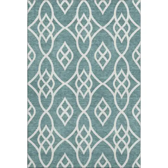 Teal And Ivory Trellis Washable Area Rug With UV Protection Photo 1