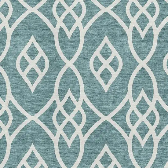 Teal And Ivory Trellis Washable Area Rug With UV Protection Photo 3