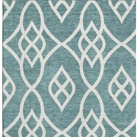 Teal And Ivory Trellis Washable Area Rug With UV Protection Photo 3