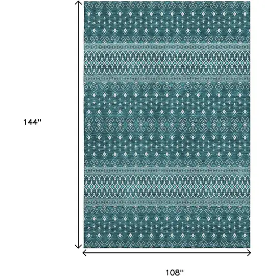 Teal And Ivory Tribal Washable Area Rug With UV Protection Photo 3