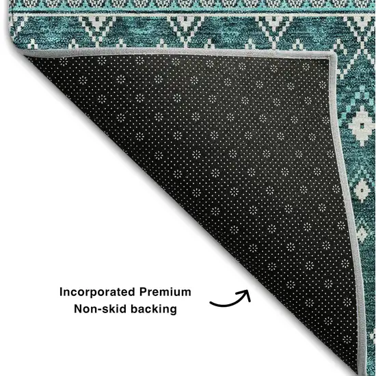 Teal And Ivory Tribal Washable Area Rug With UV Protection Photo 6