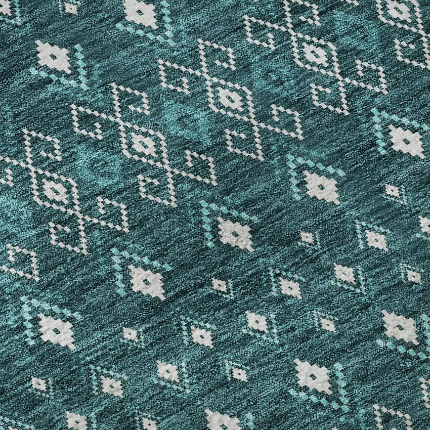 Teal And Ivory Tribal Washable Area Rug With UV Protection Photo 9