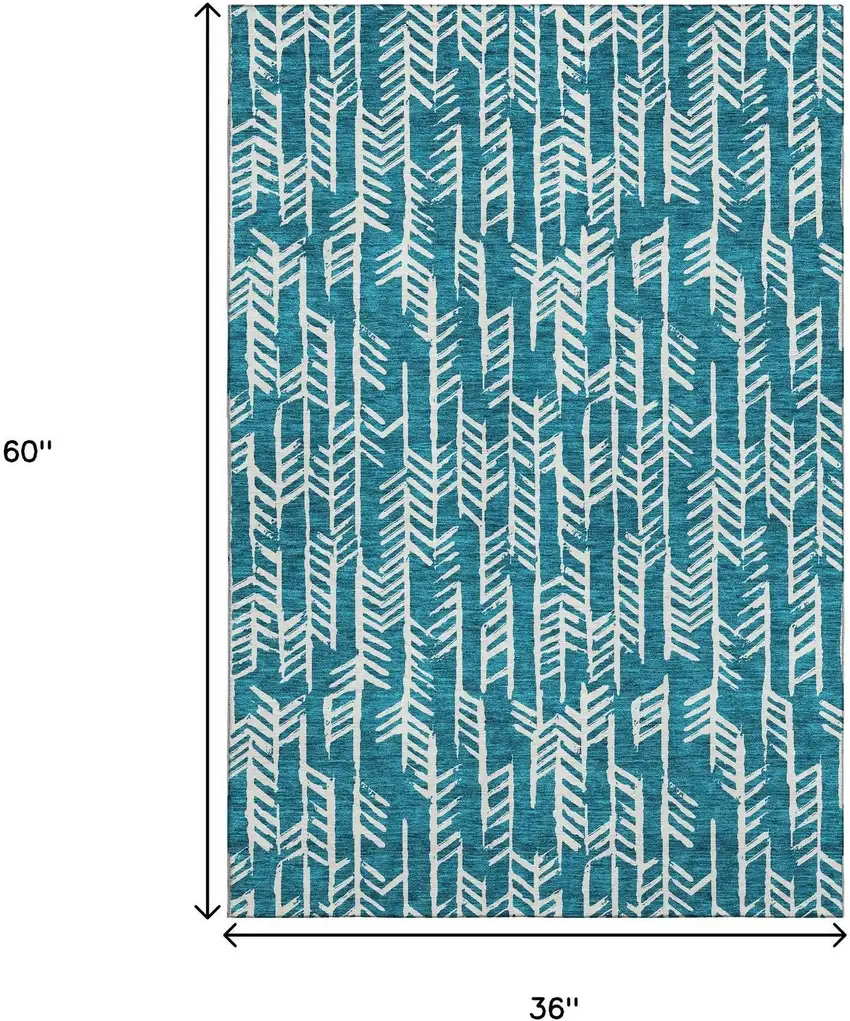 Teal And Ivory Tribal Washable Area Rug With UV Protection Photo 3