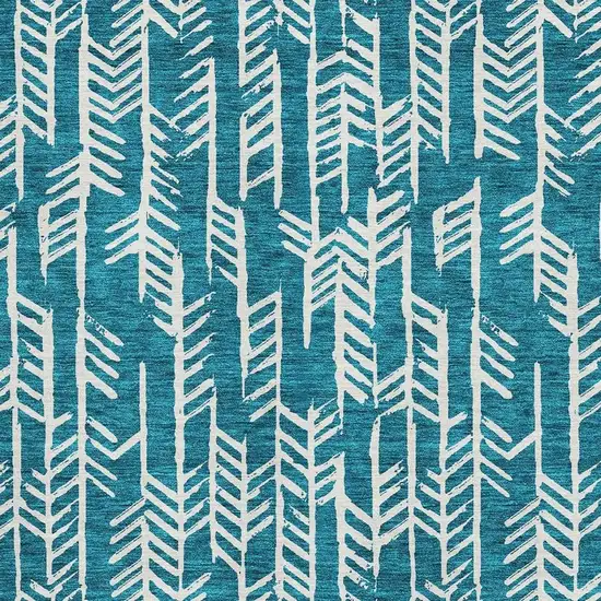 Teal And Ivory Tribal Washable Area Rug With UV Protection Photo 3