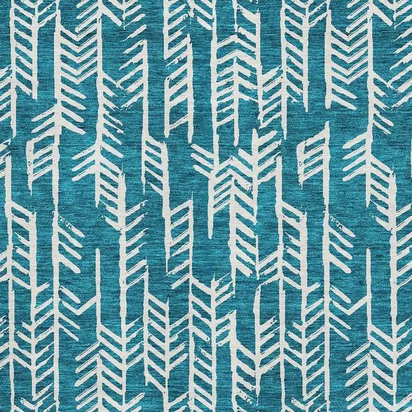 Teal And Ivory Tribal Washable Area Rug With UV Protection Photo 3